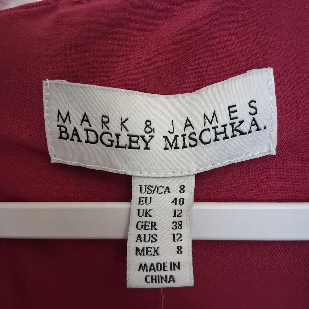 Mark & James Badgley Mischka Hot Pink Asymmetrical Hem Dress Midi Size 8 Pockets - Picture 7 of 12